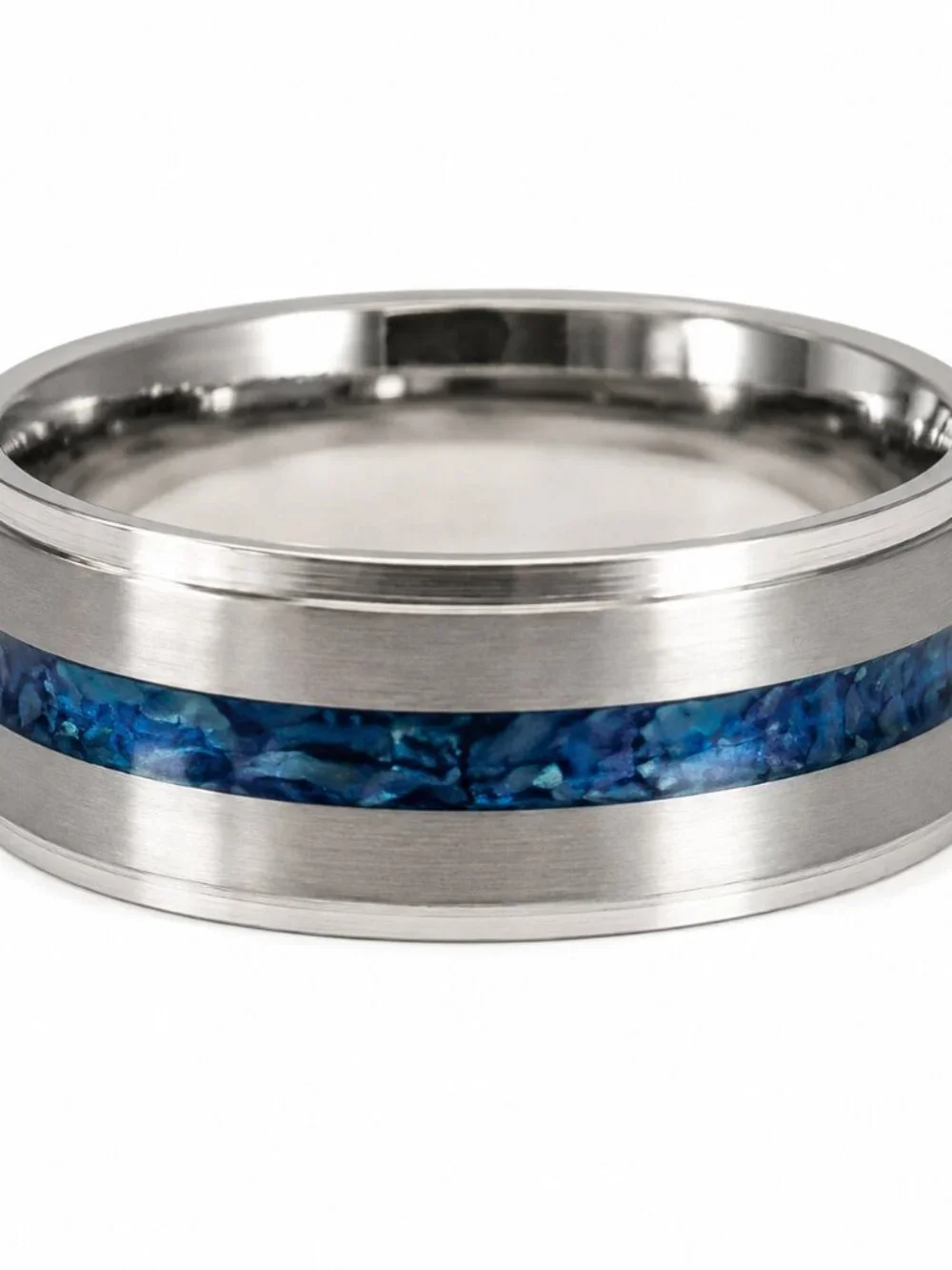 Size 11 Silver Stainless Steel 8mm Wedding Band with Blue Inlay - Unisex